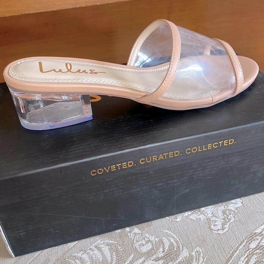 Lulus clear kitten heel/mule sandals brand new size 8